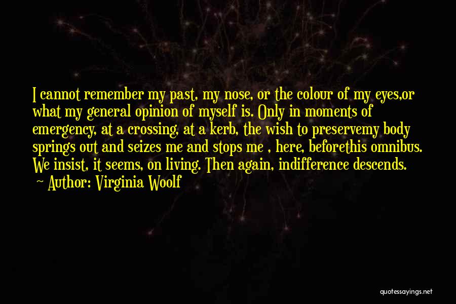 Virginia Woolf Quotes: I Cannot Remember My Past, My Nose, Or The Colour Of My Eyes,or What My General Opinion Of Myself Is.