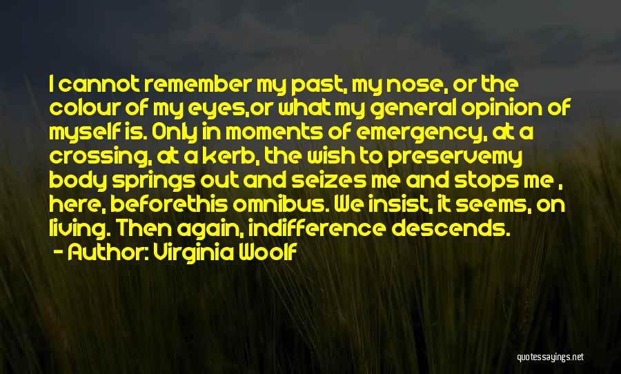 Virginia Woolf Quotes: I Cannot Remember My Past, My Nose, Or The Colour Of My Eyes,or What My General Opinion Of Myself Is.