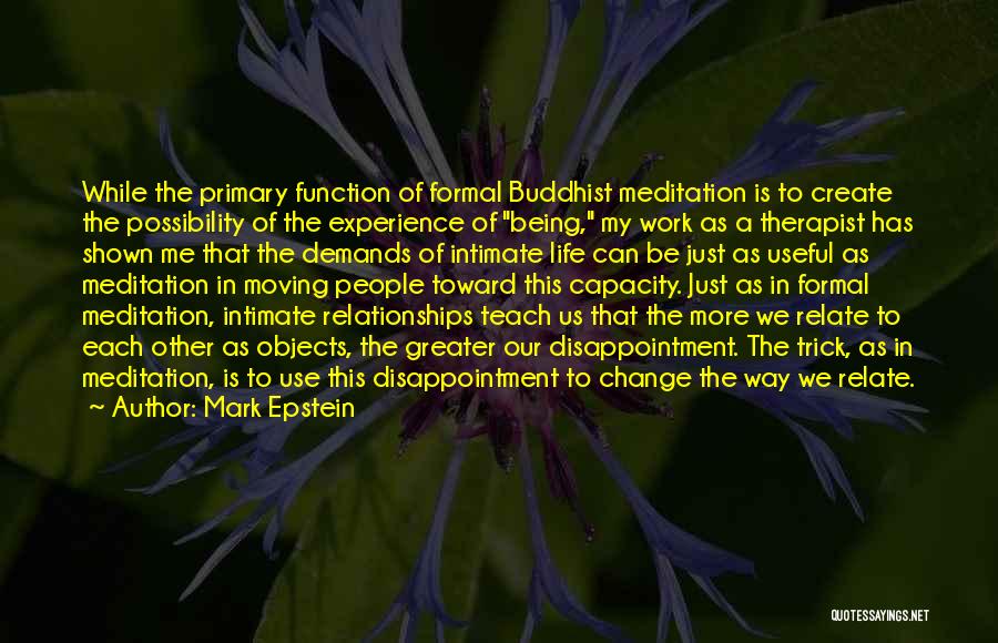 Mark Epstein Quotes: While The Primary Function Of Formal Buddhist Meditation Is To Create The Possibility Of The Experience Of Being, My Work