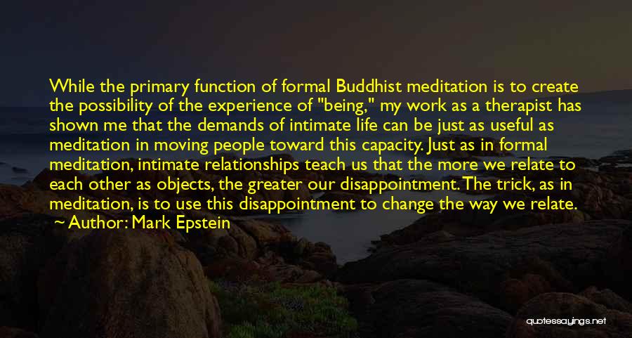 Mark Epstein Quotes: While The Primary Function Of Formal Buddhist Meditation Is To Create The Possibility Of The Experience Of Being, My Work