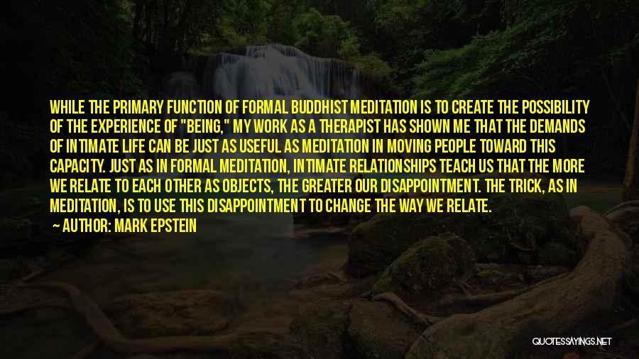 Mark Epstein Quotes: While The Primary Function Of Formal Buddhist Meditation Is To Create The Possibility Of The Experience Of Being, My Work