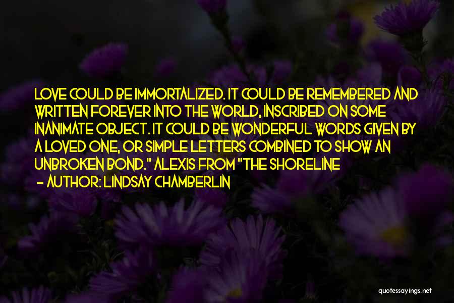Lindsay Chamberlin Quotes: Love Could Be Immortalized. It Could Be Remembered And Written Forever Into The World, Inscribed On Some Inanimate Object. It