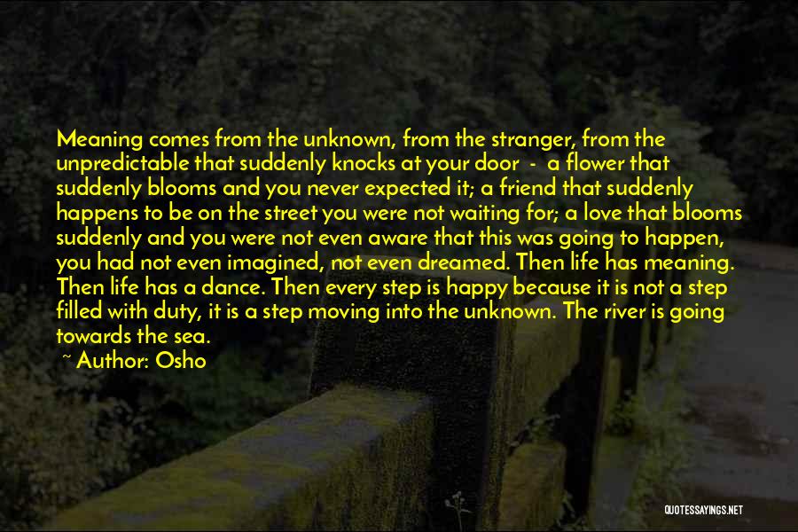 Osho Quotes: Meaning Comes From The Unknown, From The Stranger, From The Unpredictable That Suddenly Knocks At Your Door - A Flower