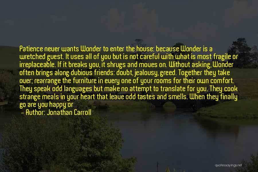 Jonathan Carroll Quotes: Patience Never Wants Wonder To Enter The House: Because Wonder Is A Wretched Guest. It Uses All Of You But