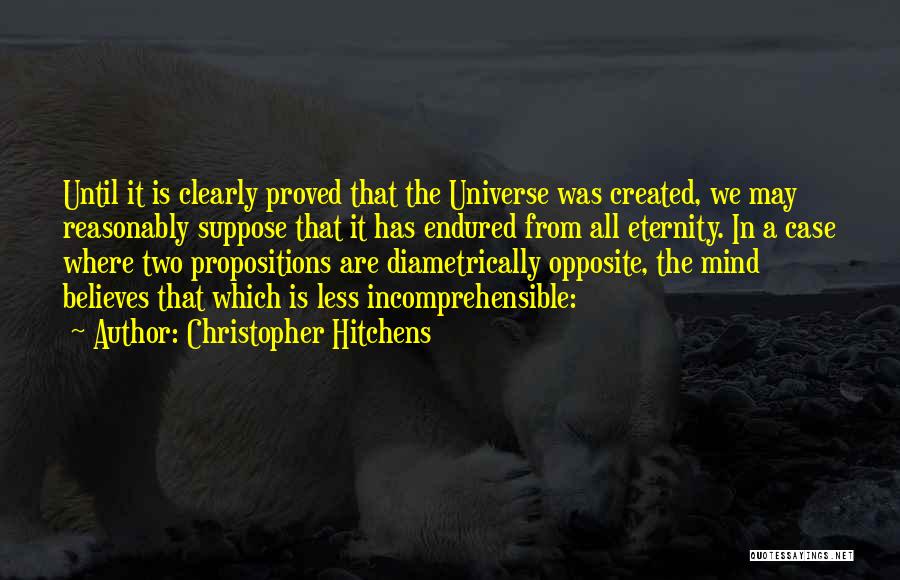 Christopher Hitchens Quotes: Until It Is Clearly Proved That The Universe Was Created, We May Reasonably Suppose That It Has Endured From All