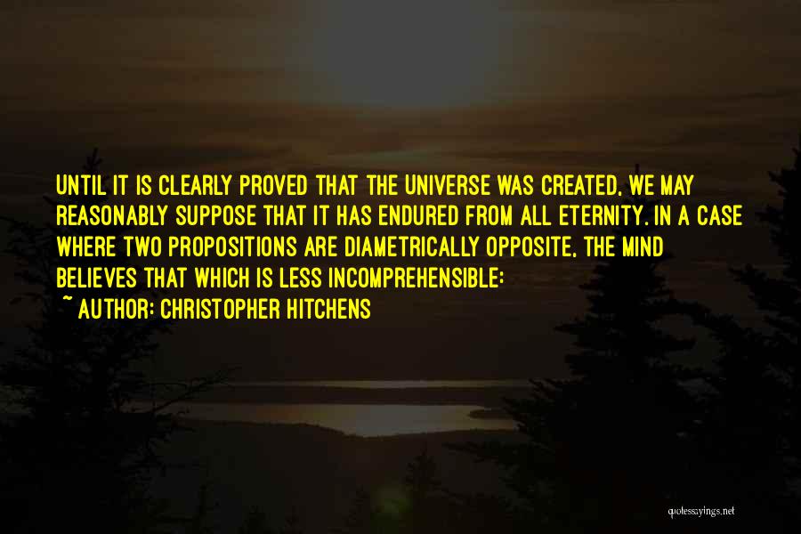 Christopher Hitchens Quotes: Until It Is Clearly Proved That The Universe Was Created, We May Reasonably Suppose That It Has Endured From All