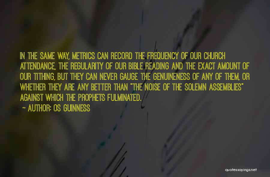 Os Guinness Quotes: In The Same Way, Metrics Can Record The Frequency Of Our Church Attendance, The Regularity Of Our Bible Reading And