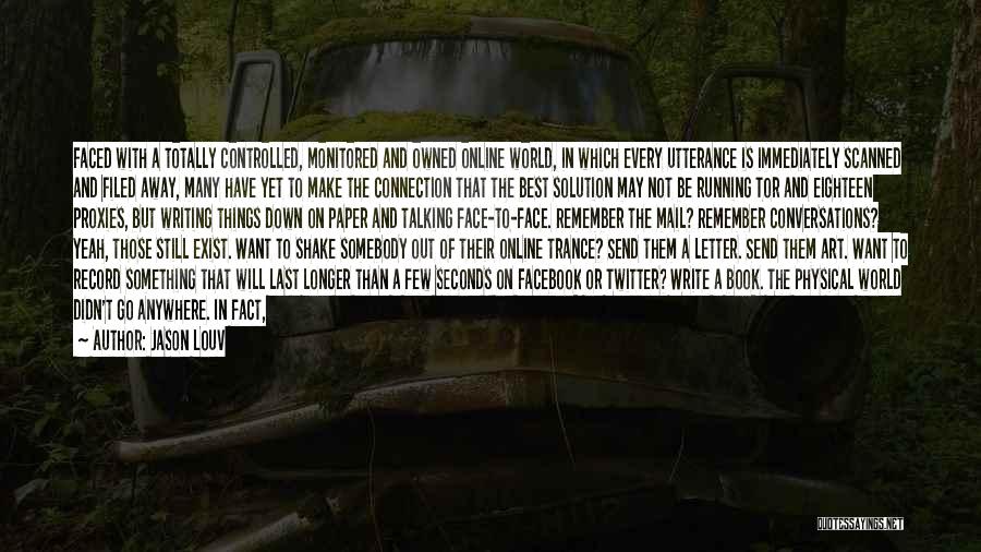 Jason Louv Quotes: Faced With A Totally Controlled, Monitored And Owned Online World, In Which Every Utterance Is Immediately Scanned And Filed Away,