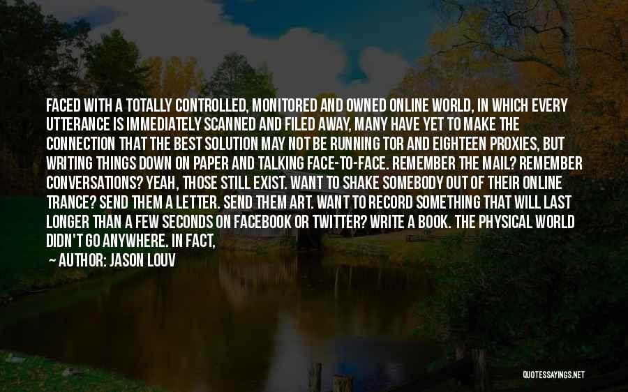 Jason Louv Quotes: Faced With A Totally Controlled, Monitored And Owned Online World, In Which Every Utterance Is Immediately Scanned And Filed Away,