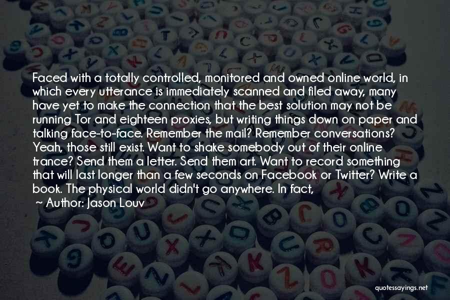 Jason Louv Quotes: Faced With A Totally Controlled, Monitored And Owned Online World, In Which Every Utterance Is Immediately Scanned And Filed Away,