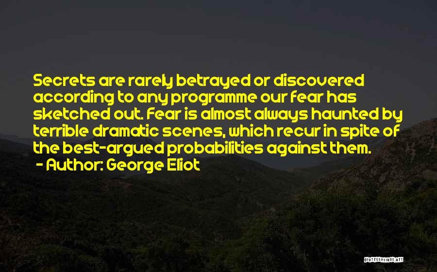 George Eliot Quotes: Secrets Are Rarely Betrayed Or Discovered According To Any Programme Our Fear Has Sketched Out. Fear Is Almost Always Haunted