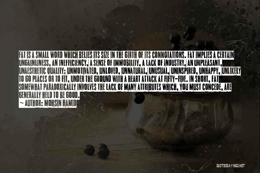 Mohsin Hamid Quotes: Fat Is A Small Word Which Belies Its Size In The Girth Of Its Connotations. Fat Implies A Certain Ungainliness,