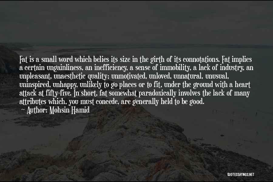 Mohsin Hamid Quotes: Fat Is A Small Word Which Belies Its Size In The Girth Of Its Connotations. Fat Implies A Certain Ungainliness,