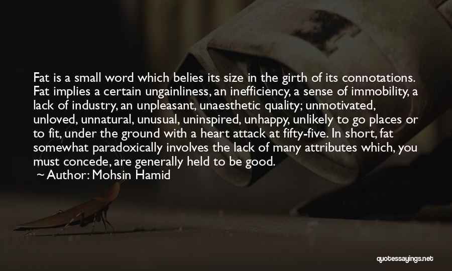 Mohsin Hamid Quotes: Fat Is A Small Word Which Belies Its Size In The Girth Of Its Connotations. Fat Implies A Certain Ungainliness,