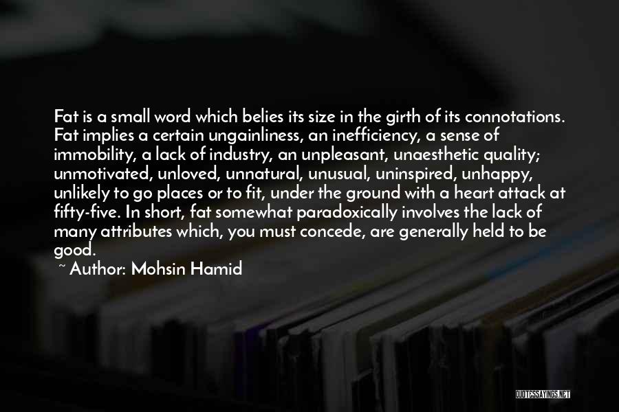 Mohsin Hamid Quotes: Fat Is A Small Word Which Belies Its Size In The Girth Of Its Connotations. Fat Implies A Certain Ungainliness,