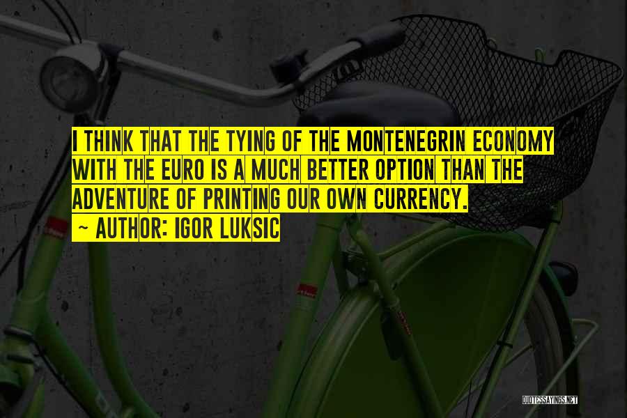 Igor Luksic Quotes: I Think That The Tying Of The Montenegrin Economy With The Euro Is A Much Better Option Than The Adventure