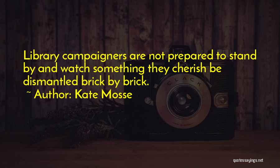 Kate Mosse Quotes: Library Campaigners Are Not Prepared To Stand By And Watch Something They Cherish Be Dismantled Brick By Brick.