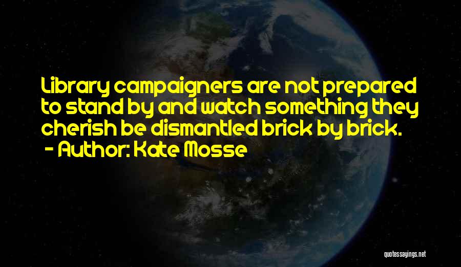 Kate Mosse Quotes: Library Campaigners Are Not Prepared To Stand By And Watch Something They Cherish Be Dismantled Brick By Brick.