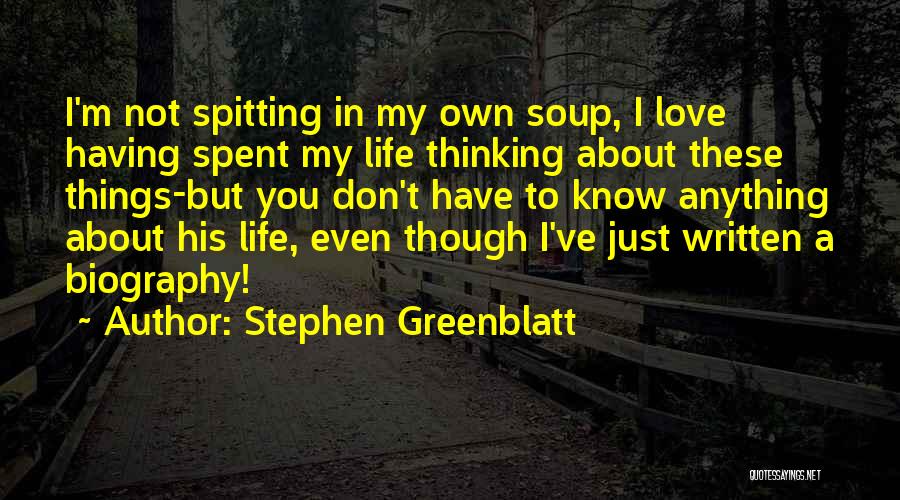 Stephen Greenblatt Quotes: I'm Not Spitting In My Own Soup, I Love Having Spent My Life Thinking About These Things-but You Don't Have