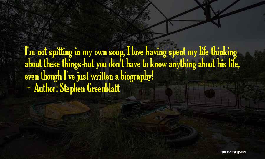 Stephen Greenblatt Quotes: I'm Not Spitting In My Own Soup, I Love Having Spent My Life Thinking About These Things-but You Don't Have