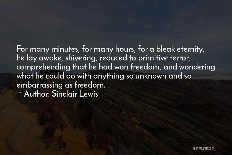 Sinclair Lewis Quotes: For Many Minutes, For Many Hours, For A Bleak Eternity, He Lay Awake, Shivering, Reduced To Primitive Terror, Comprehending That