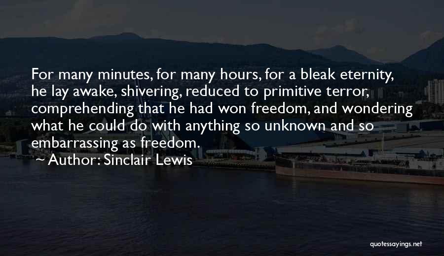 Sinclair Lewis Quotes: For Many Minutes, For Many Hours, For A Bleak Eternity, He Lay Awake, Shivering, Reduced To Primitive Terror, Comprehending That