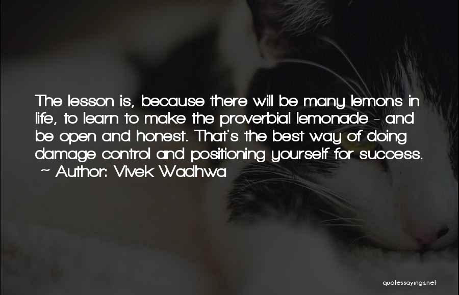 Vivek Wadhwa Quotes: The Lesson Is, Because There Will Be Many Lemons In Life, To Learn To Make The Proverbial Lemonade - And