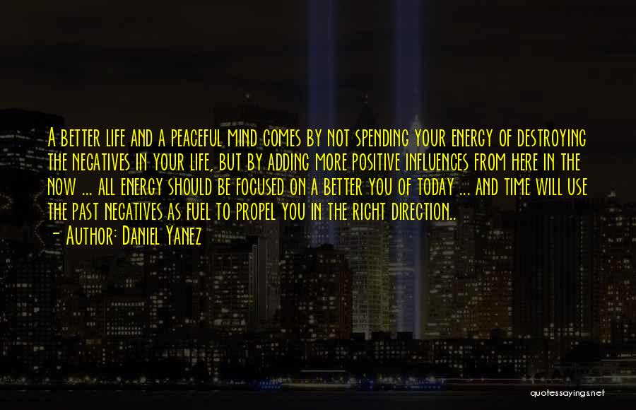 Daniel Yanez Quotes: A Better Life And A Peaceful Mind Comes By Not Spending Your Energy Of Destroying The Negatives In Your Life,