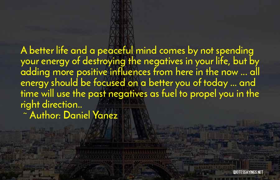 Daniel Yanez Quotes: A Better Life And A Peaceful Mind Comes By Not Spending Your Energy Of Destroying The Negatives In Your Life,