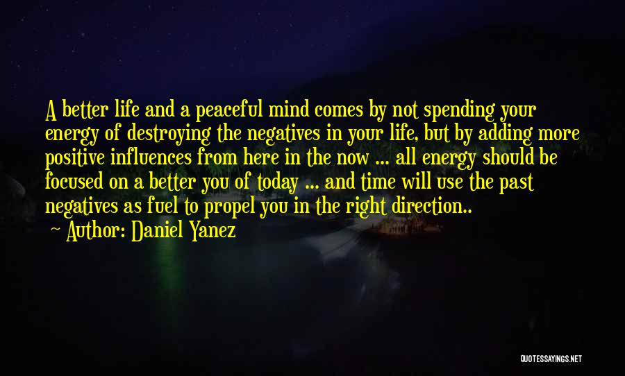 Daniel Yanez Quotes: A Better Life And A Peaceful Mind Comes By Not Spending Your Energy Of Destroying The Negatives In Your Life,