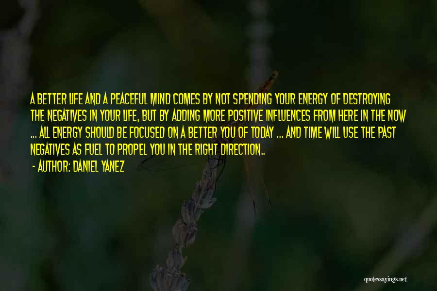 Daniel Yanez Quotes: A Better Life And A Peaceful Mind Comes By Not Spending Your Energy Of Destroying The Negatives In Your Life,