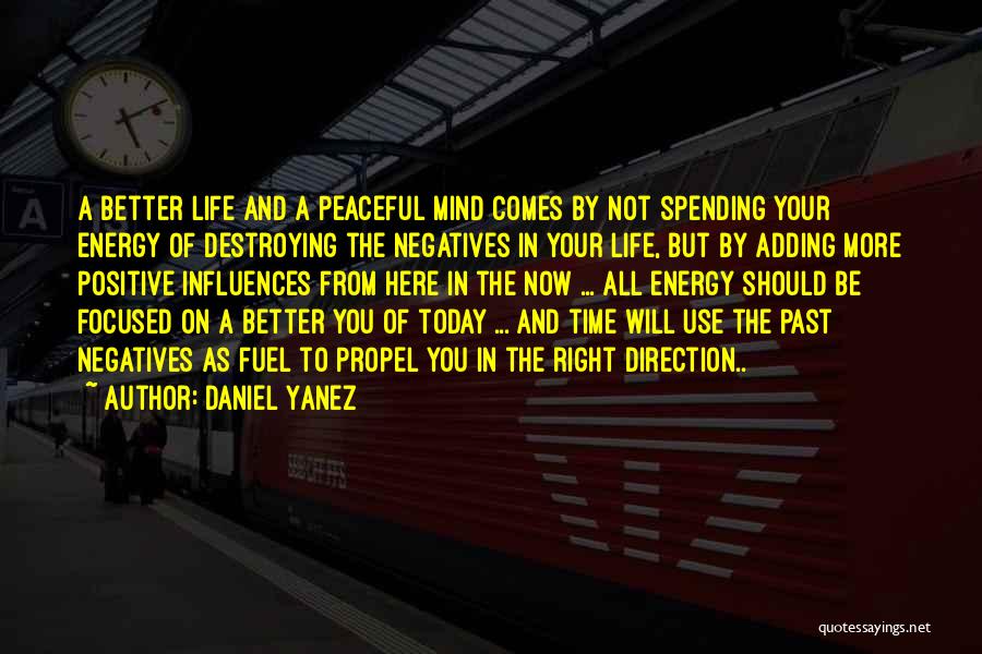 Daniel Yanez Quotes: A Better Life And A Peaceful Mind Comes By Not Spending Your Energy Of Destroying The Negatives In Your Life,