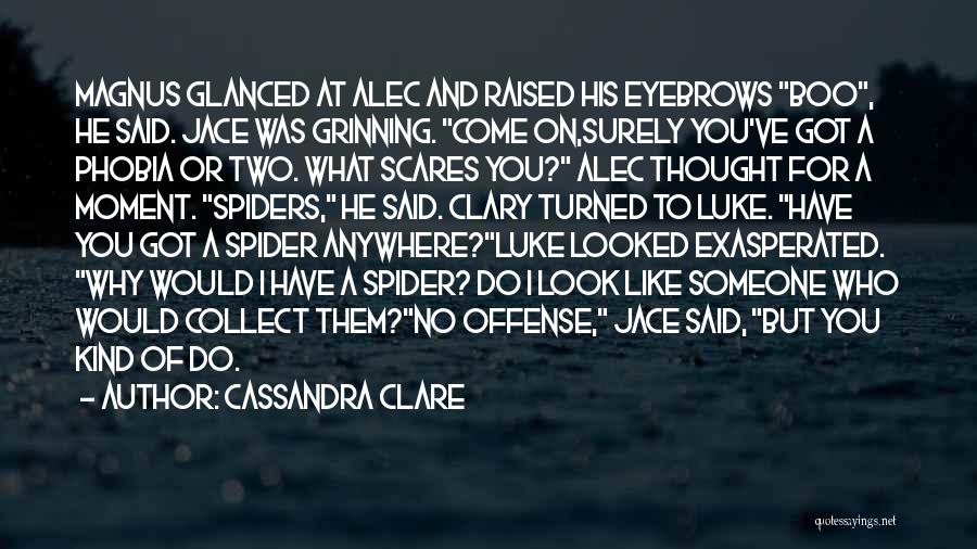Cassandra Clare Quotes: Magnus Glanced At Alec And Raised His Eyebrows Boo, He Said. Jace Was Grinning. Come On,surely You've Got A Phobia