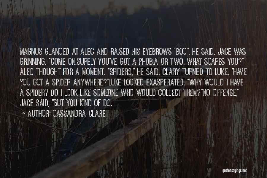 Cassandra Clare Quotes: Magnus Glanced At Alec And Raised His Eyebrows Boo, He Said. Jace Was Grinning. Come On,surely You've Got A Phobia