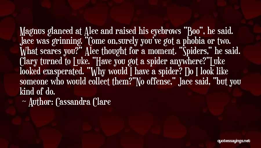 Cassandra Clare Quotes: Magnus Glanced At Alec And Raised His Eyebrows Boo, He Said. Jace Was Grinning. Come On,surely You've Got A Phobia