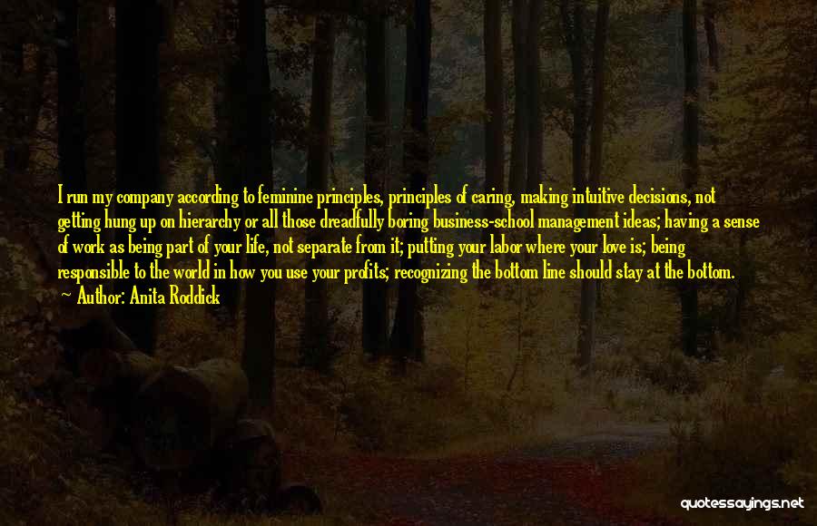 Anita Roddick Quotes: I Run My Company According To Feminine Principles, Principles Of Caring, Making Intuitive Decisions, Not Getting Hung Up On Hierarchy