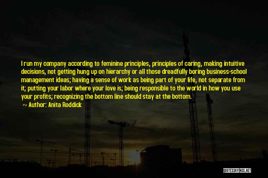 Anita Roddick Quotes: I Run My Company According To Feminine Principles, Principles Of Caring, Making Intuitive Decisions, Not Getting Hung Up On Hierarchy