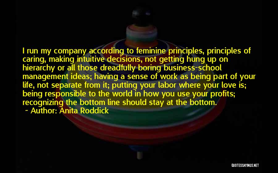 Anita Roddick Quotes: I Run My Company According To Feminine Principles, Principles Of Caring, Making Intuitive Decisions, Not Getting Hung Up On Hierarchy