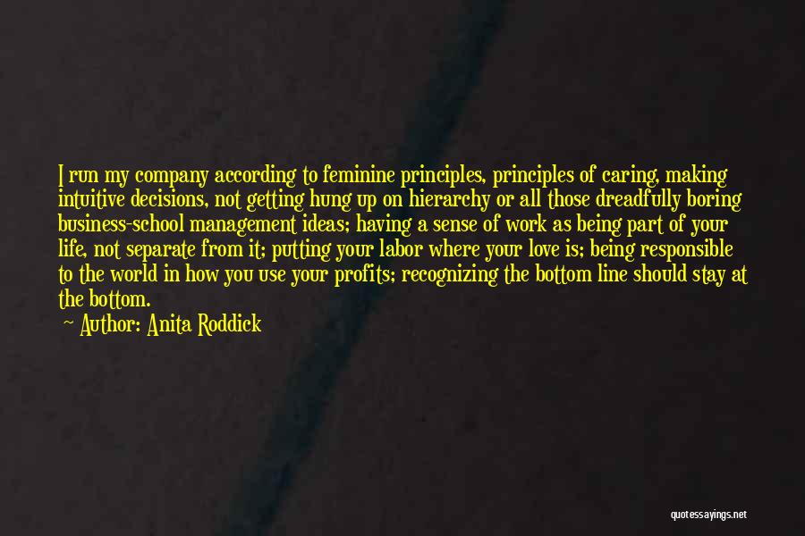 Anita Roddick Quotes: I Run My Company According To Feminine Principles, Principles Of Caring, Making Intuitive Decisions, Not Getting Hung Up On Hierarchy