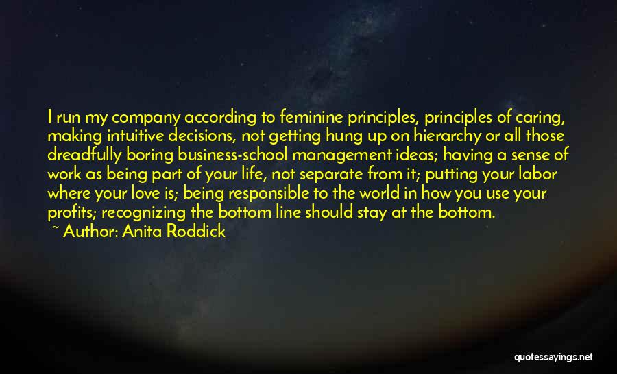 Anita Roddick Quotes: I Run My Company According To Feminine Principles, Principles Of Caring, Making Intuitive Decisions, Not Getting Hung Up On Hierarchy