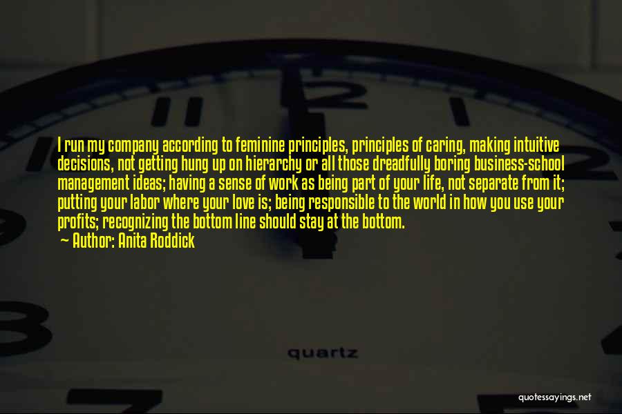 Anita Roddick Quotes: I Run My Company According To Feminine Principles, Principles Of Caring, Making Intuitive Decisions, Not Getting Hung Up On Hierarchy