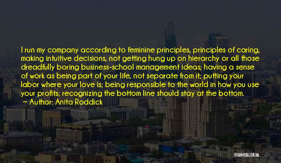 Anita Roddick Quotes: I Run My Company According To Feminine Principles, Principles Of Caring, Making Intuitive Decisions, Not Getting Hung Up On Hierarchy