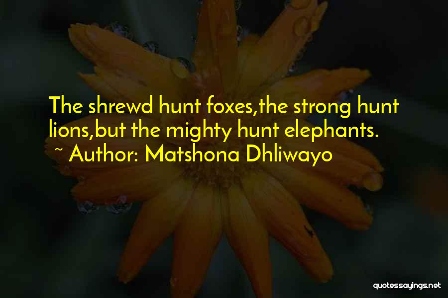 Matshona Dhliwayo Quotes: The Shrewd Hunt Foxes,the Strong Hunt Lions,but The Mighty Hunt Elephants.