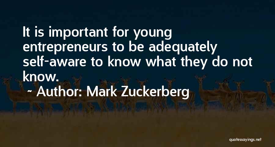 Mark Zuckerberg Quotes: It Is Important For Young Entrepreneurs To Be Adequately Self-aware To Know What They Do Not Know.