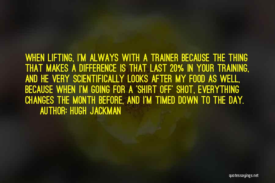 Hugh Jackman Quotes: When Lifting, I'm Always With A Trainer Because The Thing That Makes A Difference Is That Last 20% In Your
