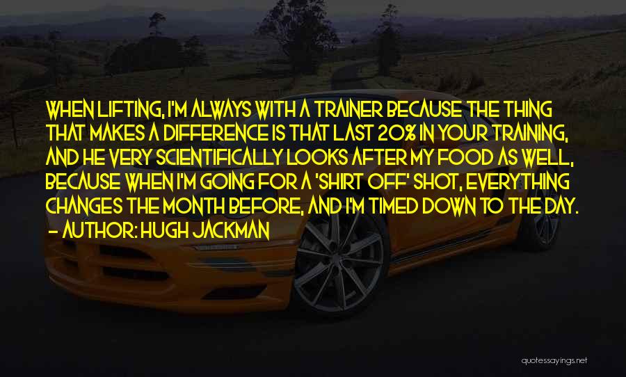Hugh Jackman Quotes: When Lifting, I'm Always With A Trainer Because The Thing That Makes A Difference Is That Last 20% In Your