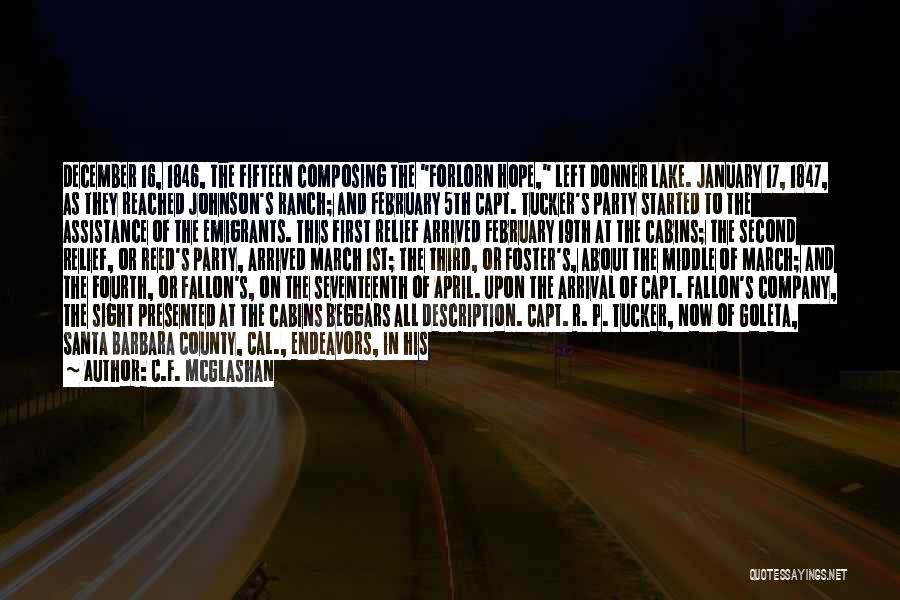 C.F. McGlashan Quotes: December 16, 1846, The Fifteen Composing The Forlorn Hope, Left Donner Lake. January 17, 1847, As They Reached Johnson's Ranch;