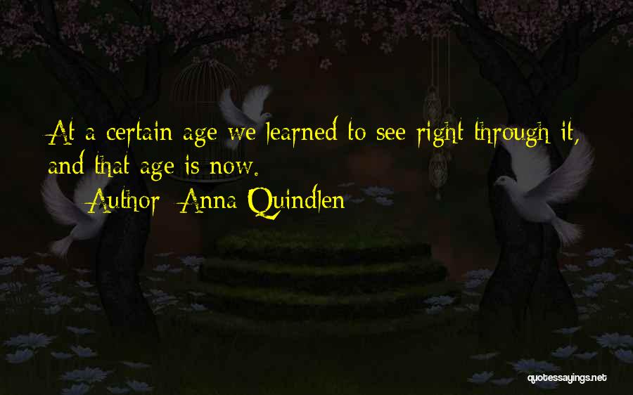 Anna Quindlen Quotes: At A Certain Age We Learned To See Right Through It, And That Age Is Now.