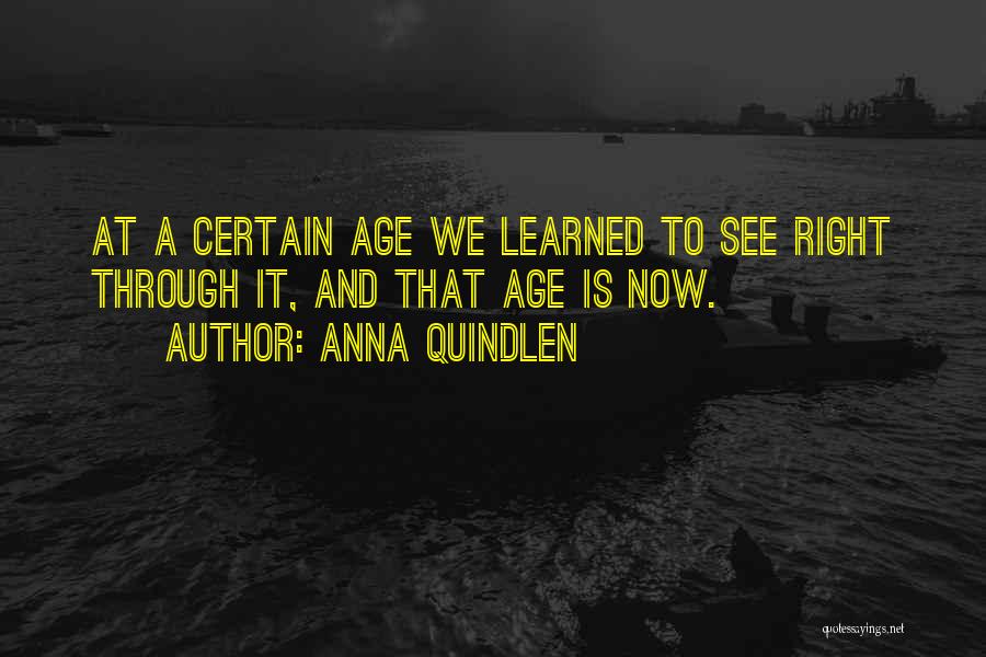 Anna Quindlen Quotes: At A Certain Age We Learned To See Right Through It, And That Age Is Now.