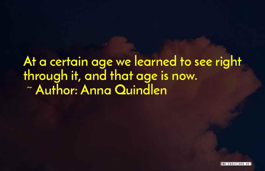 Anna Quindlen Quotes: At A Certain Age We Learned To See Right Through It, And That Age Is Now.